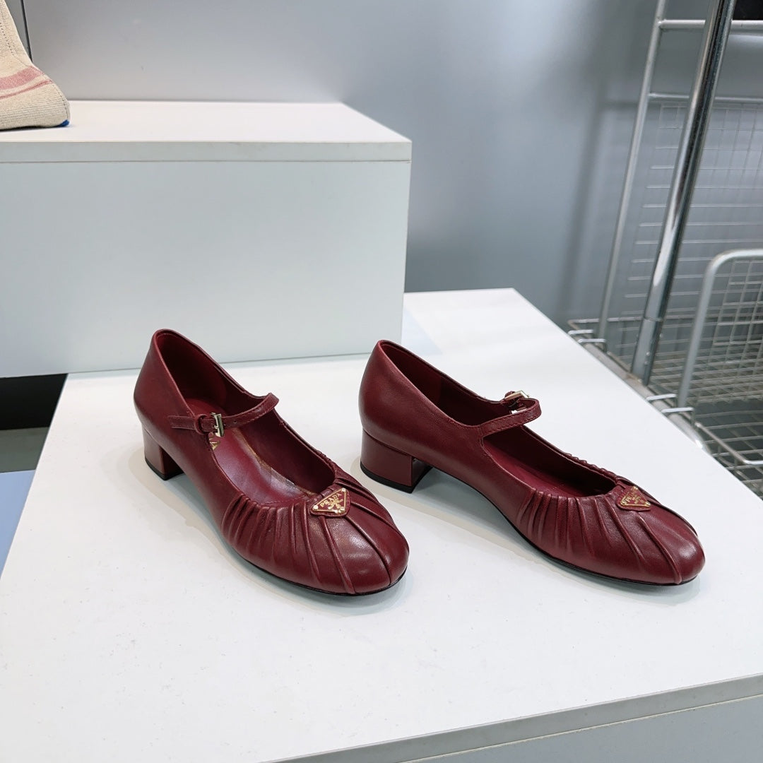 PRA 26S Mary Jane Chunky Heel Dark Red Sheepskin 628706