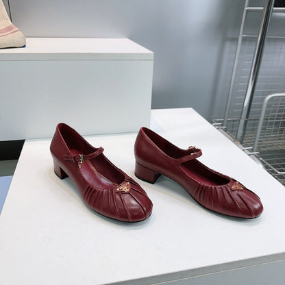 PRA 26S Mary Jane Chunky Heel Dark Red Sheepskin 628706