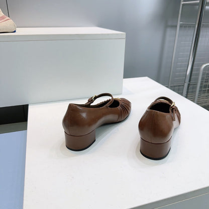 PRA 26S Mary Jane Chunky Heel Brown Sheepskin 628707