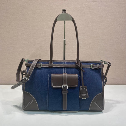 Prada 2026 Bonnie Bag 38cm Blue Brown Denim Leather 351797