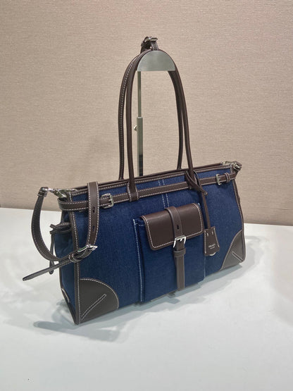 Prada 2026 Bonnie Bag 38cm Blue Brown Denim Leather 351797