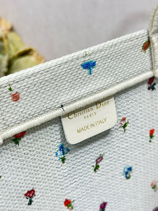 Dior 2026 Book Tote Bag White Multicolor Revolution Flowers Embroidery Canvas 288406
