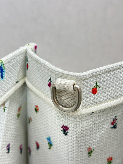 Dior 2026 Book Tote Bag White Multicolor Revolution Flowers Embroidery Canvas 288406