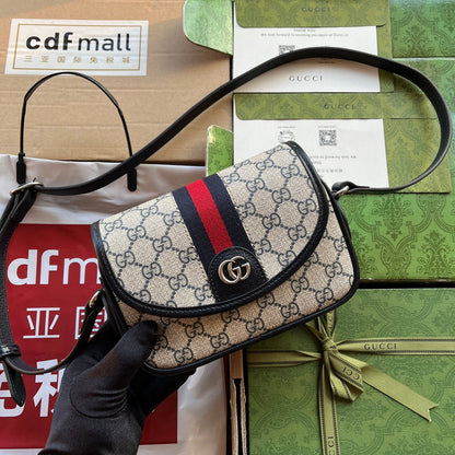Gucci 2026 Ophidia GG Mini Shoulder Bag Beige And Blue Canvas Leather