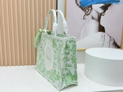 Dior 2026 Book Tote 41cm with Strap Green White Canvas