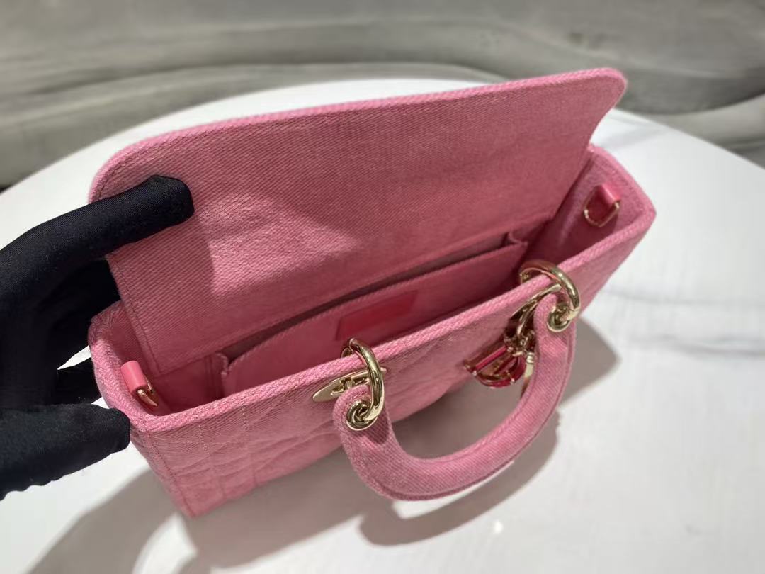 Dior 2026 Lady D-Joy Bag 26cm Pink with Pink Logo Denim Leather