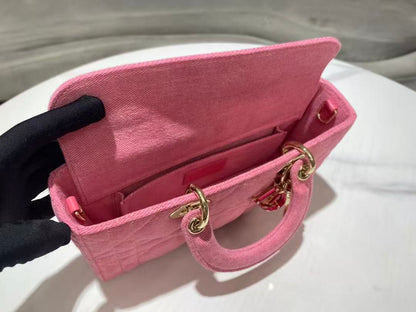 Dior 2026 Lady D-Joy Bag 26cm Pink with Pink Logo Denim Leather