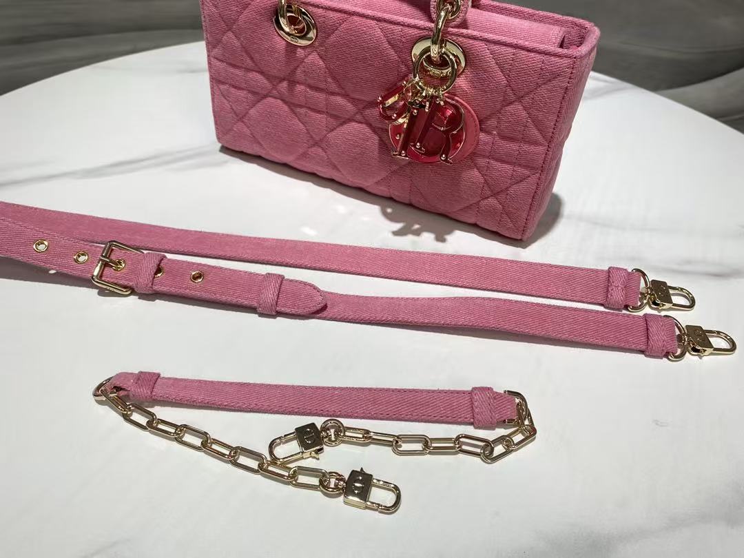 Dior 2026 Lady D-Joy Bag 26cm Pink with Pink Logo Denim Leather