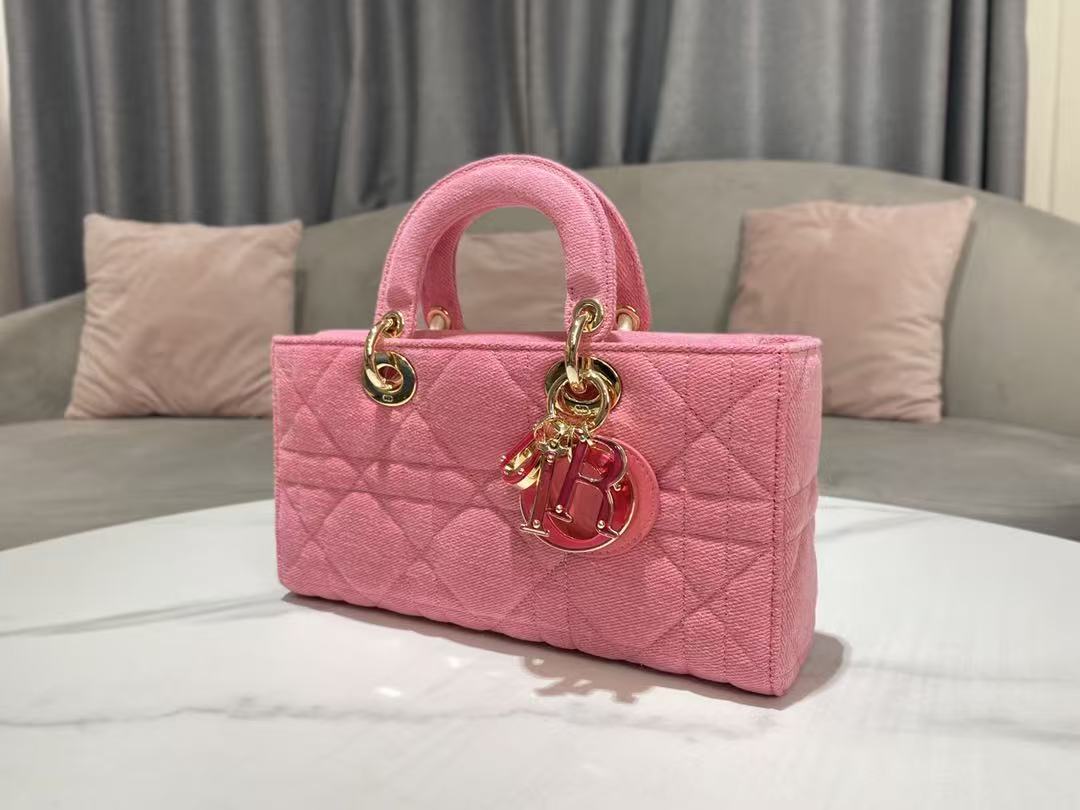 Dior 2026 Lady D-Joy Bag 26cm Pink with Pink Logo Denim Leather