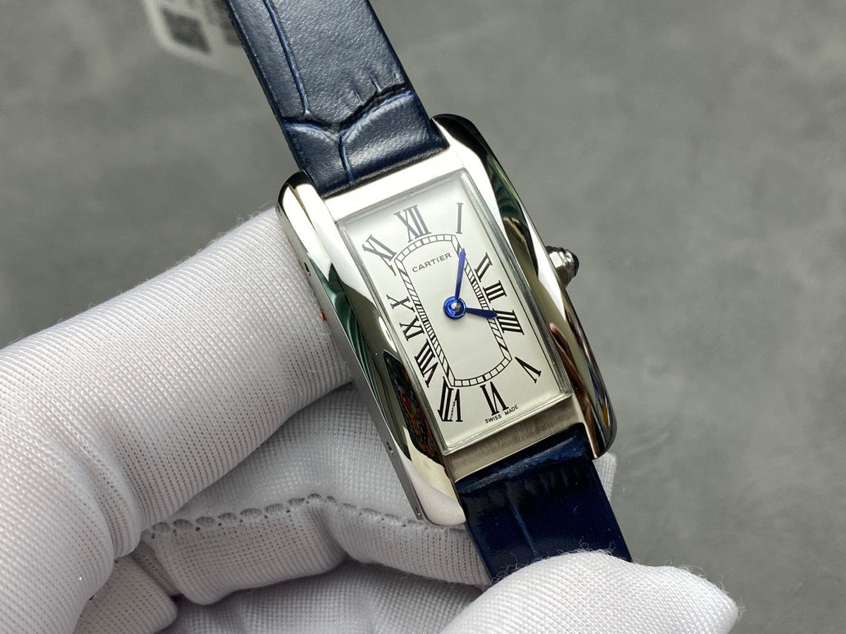 Tank Américaine 20mm Silver Case Dark Blue Leather Strap