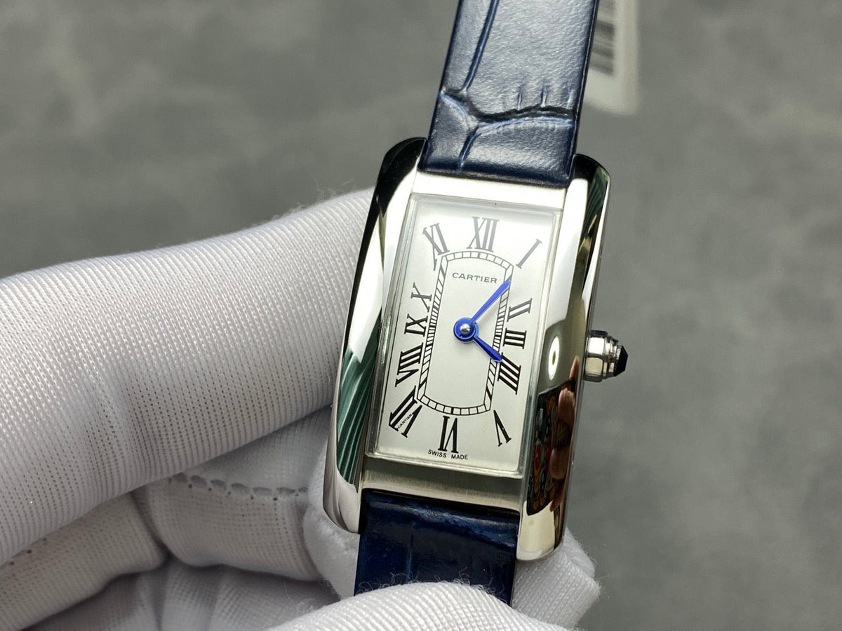 Tank Américaine 20mm Silver Case Dark Blue Leather Strap