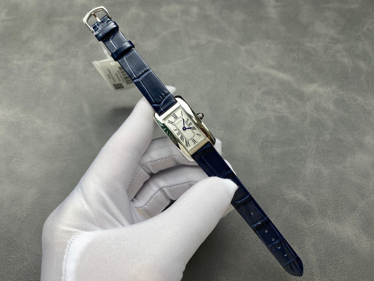 Tank Américaine 20mm Silver Case Dark Blue Leather Strap