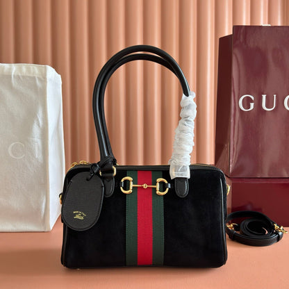 Gucci 2026 Ophidia Boston Bag 28cm Black Suede Leather