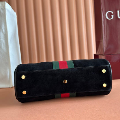 Gucci 2026 Ophidia Boston Bag 28cm Black Suede Leather