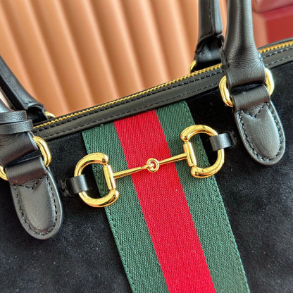 Gucci 2026 Ophidia Boston Bag 28cm Black Suede Leather