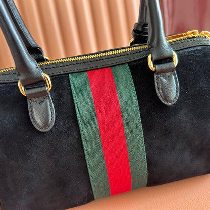 Gucci 2026 Ophidia Boston Bag 28cm Black Suede Leather
