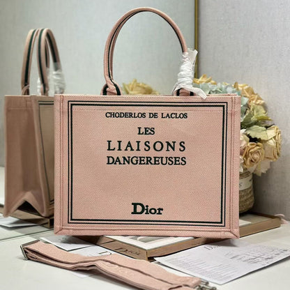 Dior 2026 Book Tote Bag 36cm Embroidered "Les Liaisons Dangereuses" Pink Canvas
