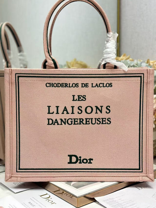 Dior 2026 Book Tote Bag 36cm Embroidered "Les Liaisons Dangereuses" Pink Canvas