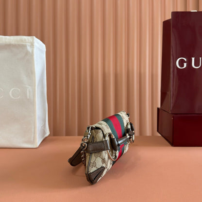 Gucci 2026 Horsebit Chain Shoulder Bag 27cm Beige Red Green Canvas Leather