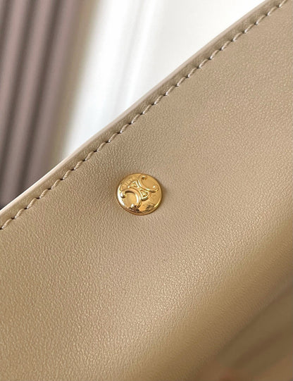 Celine 2026 Trio Flap Bag 22cm Beige Smooth Lambskin