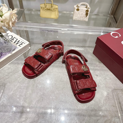 Gucci 2026 Guccissima GG Embossed Sandals Rosso Ancora Red Leather