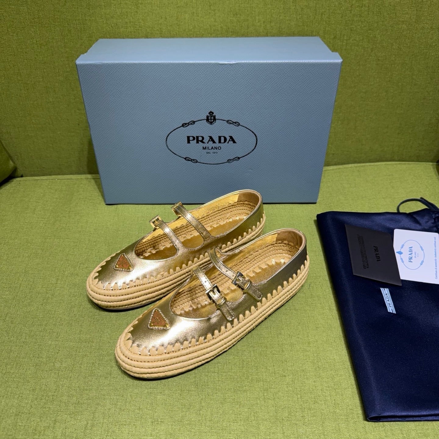 Prada 2026 Ballet Flat Gold Nappa Leather And Raffia