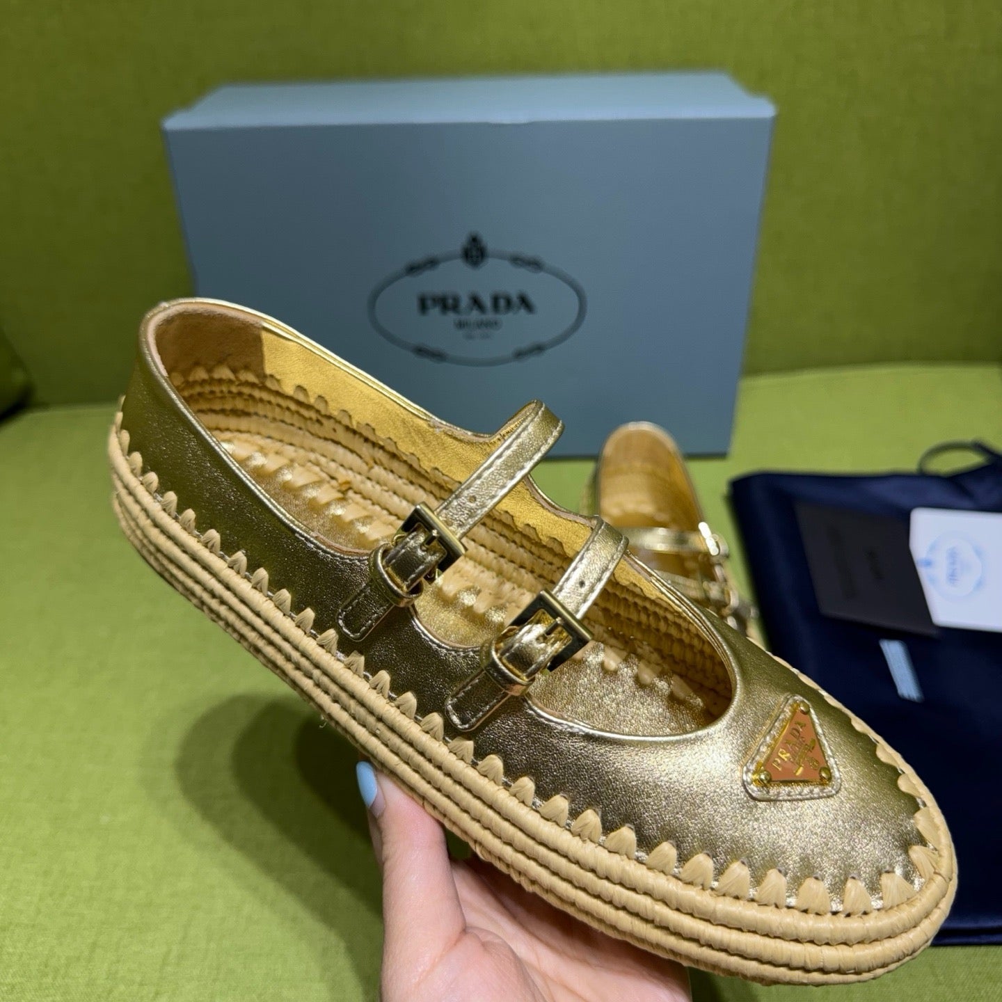 Prada 2026 Ballet Flat Gold Nappa Leather And Raffia