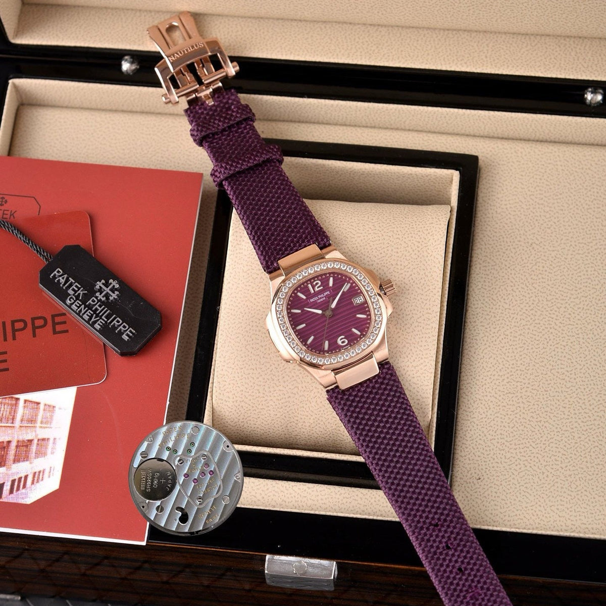 Patek Philippe 32 mm 7010R-013 Rose Gold Case Purple Fabric