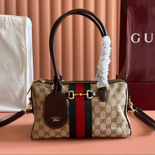 Gucci 2026 Borsetto Boston Bag Beige Brown Canvas Leather