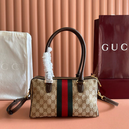 Gucci 2026 Borsetto Boston Bag Beige Brown Canvas Leather