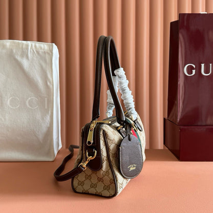 Gucci 2026 Borsetto Boston Bag Beige Brown Canvas Leather