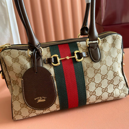 Gucci 2026 Borsetto Boston Bag Beige Brown Canvas Leather