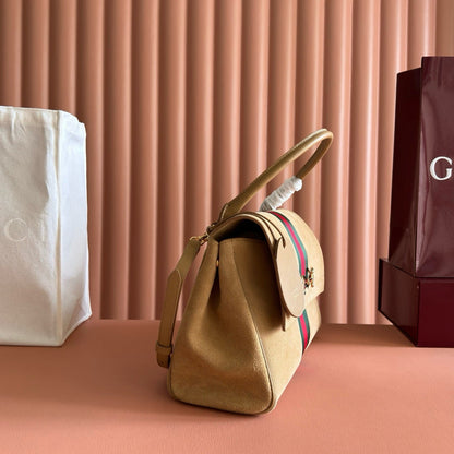 Gucci 2026 Paparazzo Shoulder Bag 30cm Beige Red Green Suede Leather