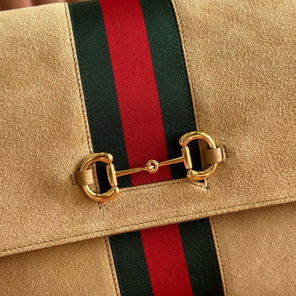 Gucci 2026 Paparazzo Shoulder Bag 30cm Beige Red Green Suede Leather