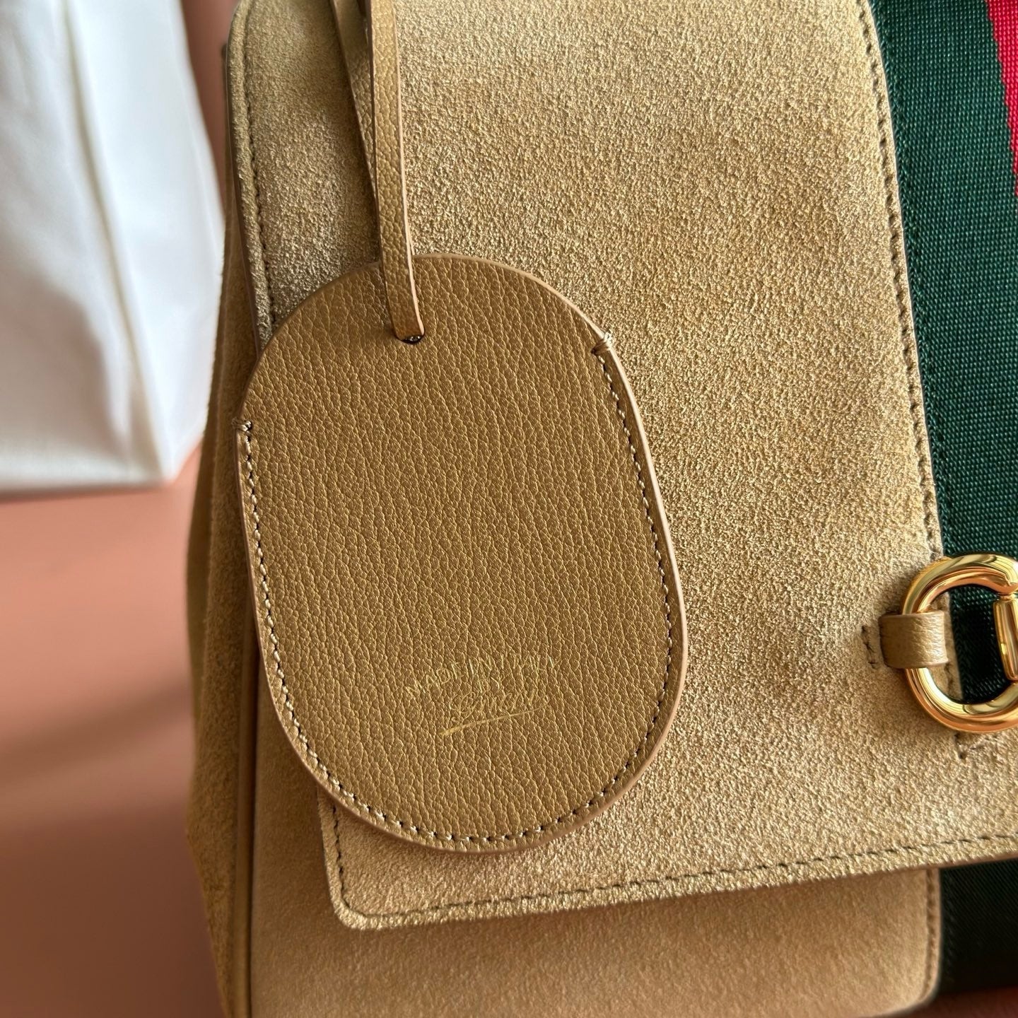 Gucci 2026 Paparazzo Shoulder Bag 30cm Beige Red Green Suede Leather