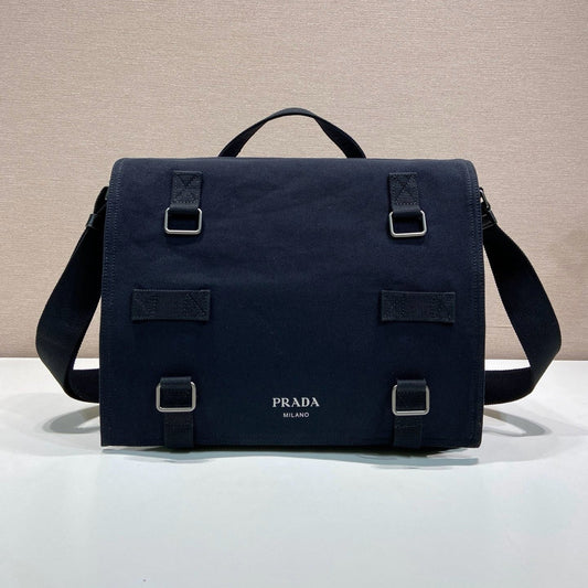 Prada 2026 Messenger Bag 34cm Navy Blue Canvas