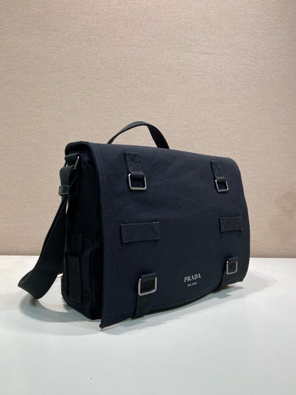 Prada 2026 Messenger Bag 34cm Navy Blue Canvas