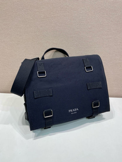 Prada 2026 Messenger Bag 34cm Navy Blue Canvas
