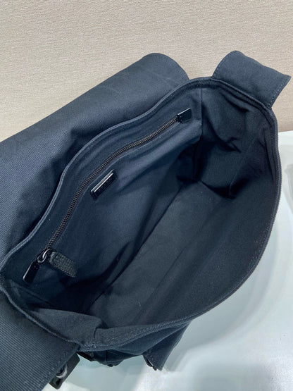 Prada 2026 Messenger Bag 34cm Navy Blue Canvas