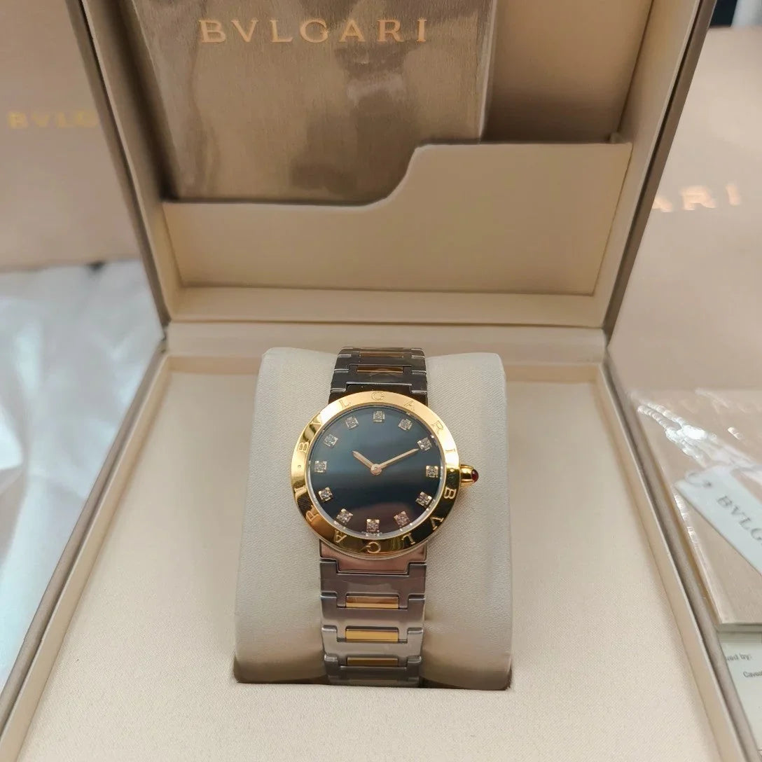 BVLGARI 33mm Diamond Numerals Gold Case Steel Pink Gold