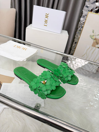 CD 26s Floral Flat Slippers Genuine Leather