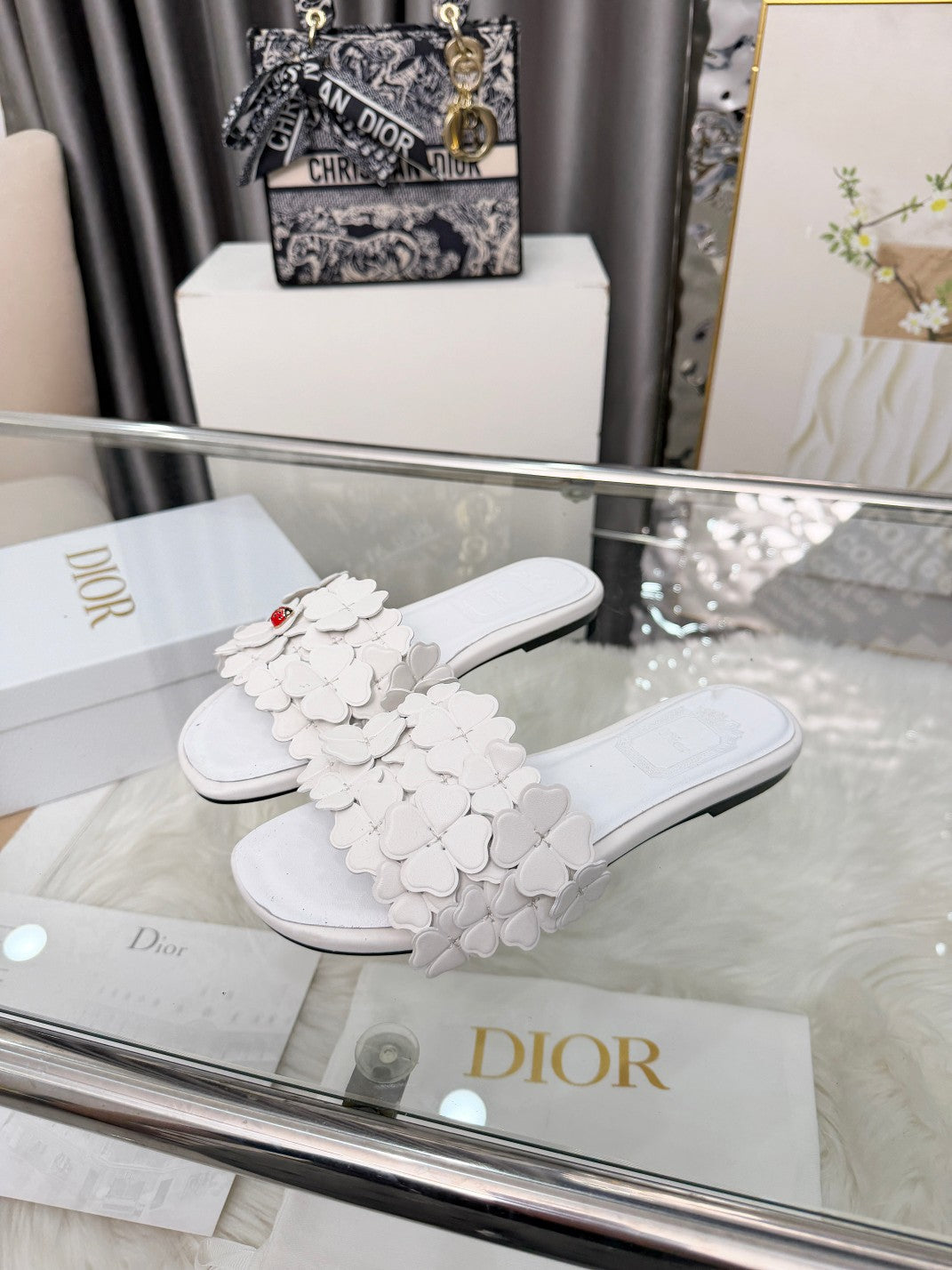 CD 26s Floral Flat Slippers Genuine Leather