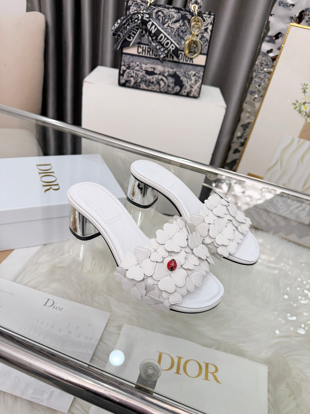 CD 26s Floral High Heel Slippers 60 Genuine Leather 684629