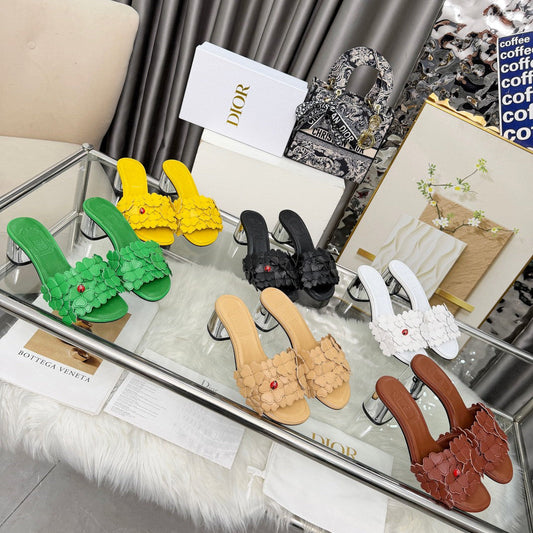 CD 26s Floral High Heel Slippers 60 Genuine Leather 684629