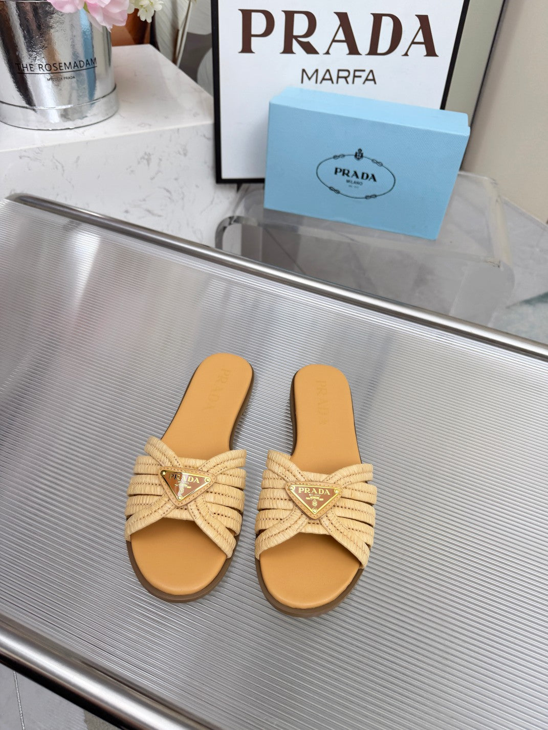 Prada 2026 Crochet Slide Raffia Leather 715974