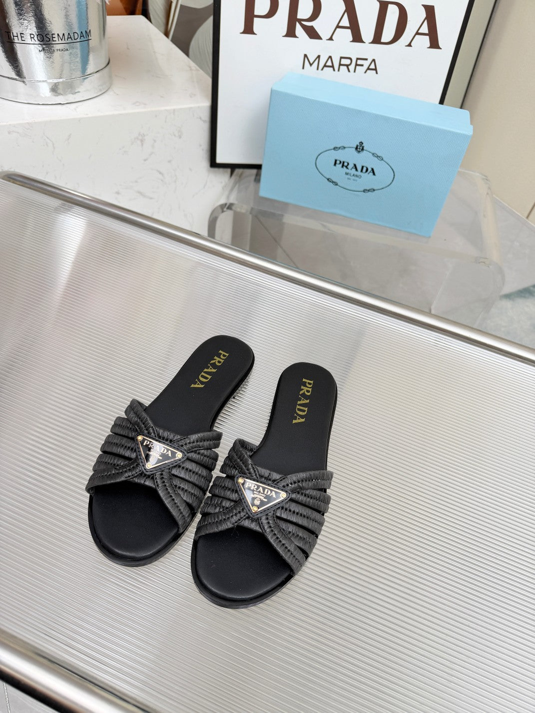 Prada 2026 Crochet Slide Raffia Leather 715974