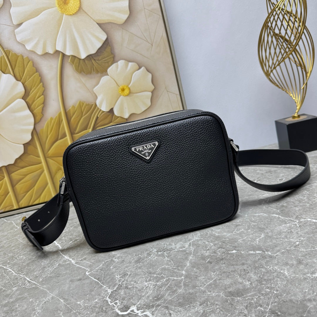 Prada 2026 Shoulder Bag 25cm Black Brown Grained Leather