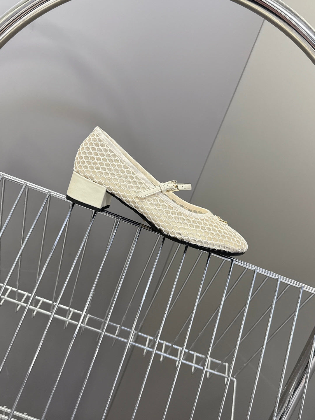 Prada 2026 Low Heel Ballet Flat 35mm Mesh Leather 717400