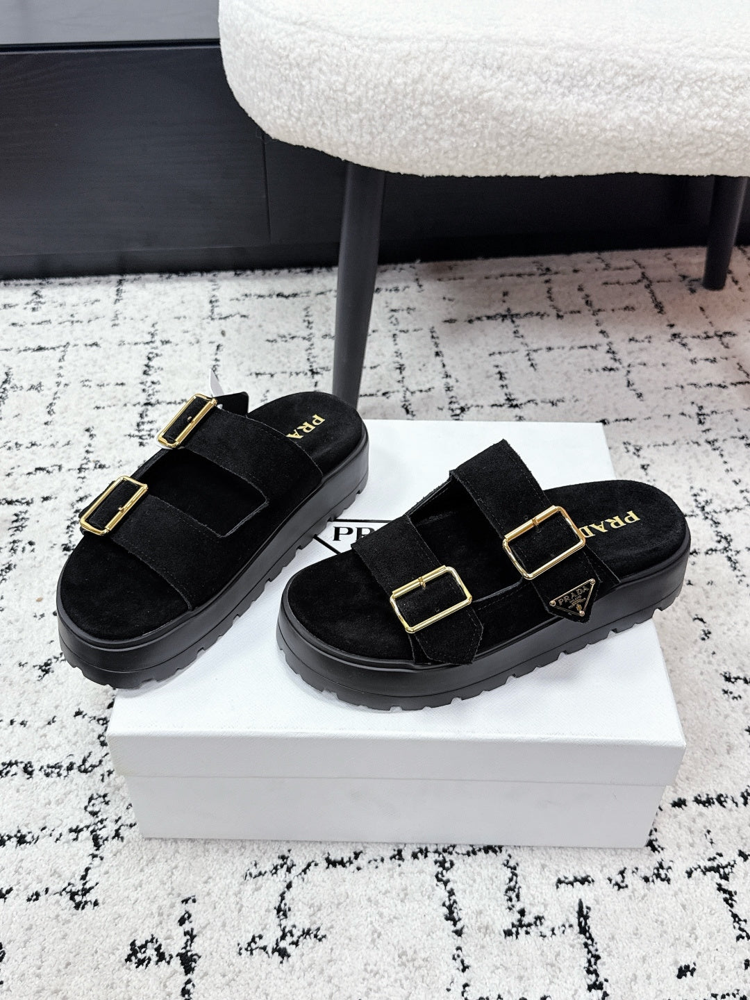 Prada 2026 Fussbett Flatform Slide Sandal 50mm Cow Suede 769815