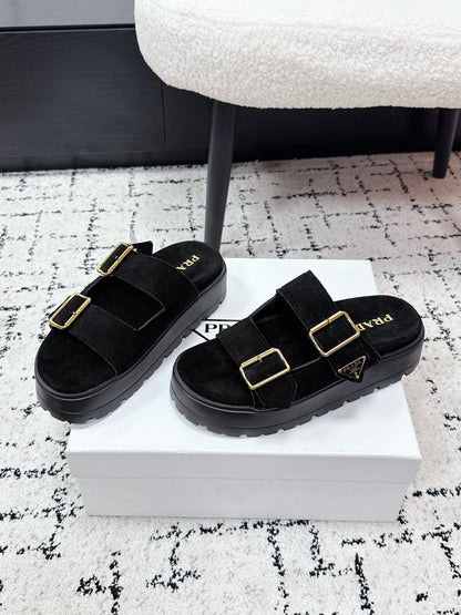 Prada 2026 Fussbett Flatform Slide Sandal 50mm Cow Suede 769815